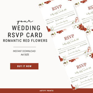 DIGITAL FILE - Wedding RSVP Card - Romantic Red