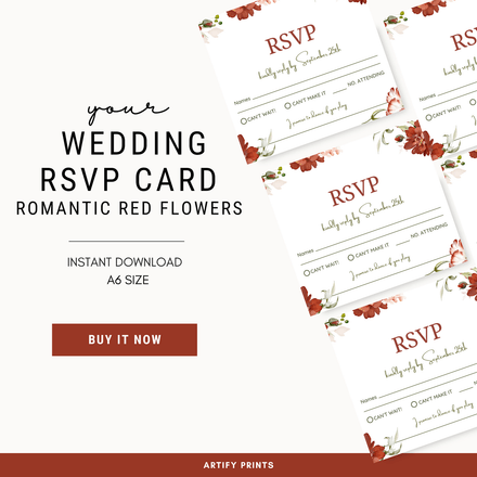 DIGITAL FILE - Wedding RSVP Card - Romantic Red