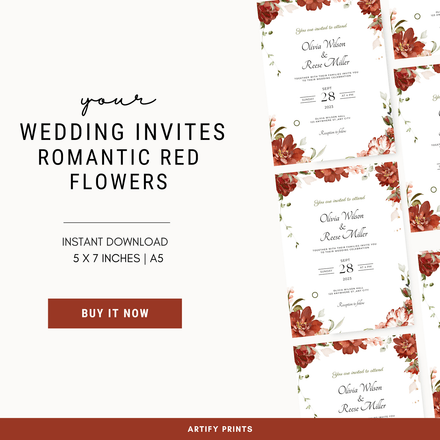 DIGITAL FILE - Wedding Invites - Romantic Red