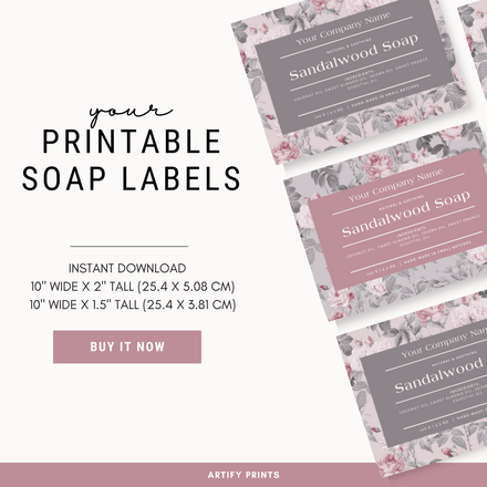 DIGITAL FILE - Soap Labels 10X2 Inches - Romantic Roses