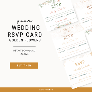 DIGITAL FILE - Wedding RSVP Card - Golden Flowers