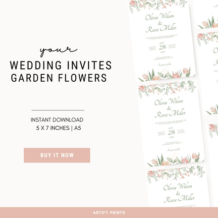 DIGITAL FILE - Wedding Invites - Garden Flowers