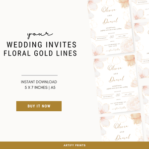 DIGITAL FILE - Wedding Invites - Floral Gold Lines