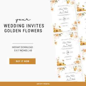 DIGITAL FILE - Wedding Invites - Golden Flowers