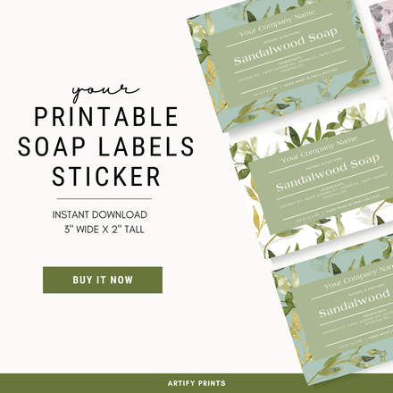DIGITAL FILE - Soap Labels Stickers 3X2 Inches - Rustic Green