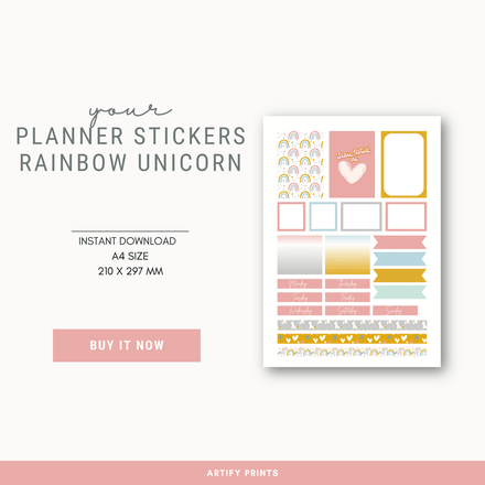 DIGITAL FILE - Planner Stickers - Rainbow Unicorn