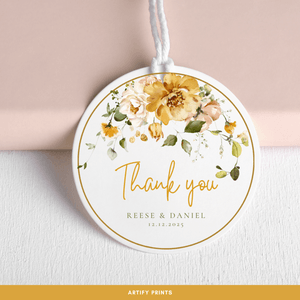 DIGITAL FILE - Wedding Favour Tags - Golden Flowers
