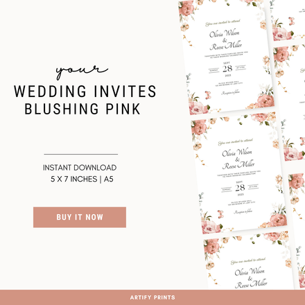 DIGITAL FILE - Wedding Invites - Blushing Pink