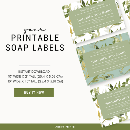 DIGITAL FILE - Soap Labels 10X2 Inches - Rustic Green