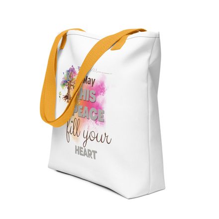 &quot;May His Peace Fill Your Heart&quot; - Christian Tote Bag - Pink  *US currency