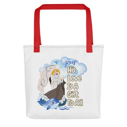 &quot;His love is a gift to all.&quot; Christian bag - Whale Design.  *US currency