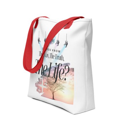 &quot;Do you know the way, the truth, the life?&quot; - Design B - Christian Tote Bag.  *US currency