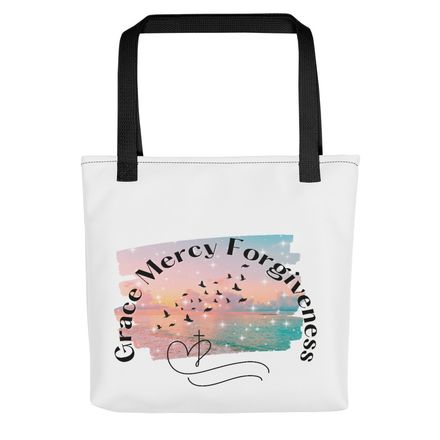 &quot;Grace, mercy, and forgiveness&quot; Christian Designed Tote Bag - Green.  *US currency