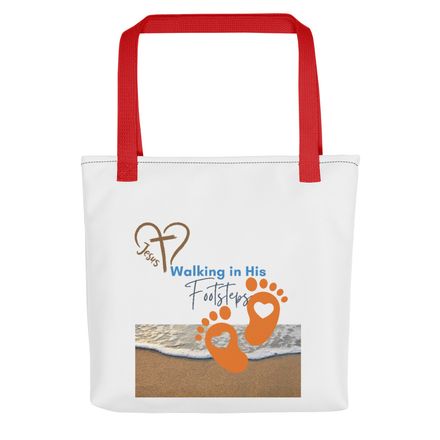 &quot;Walking in His Footsteps.&quot; - Design B - Christian Tote Bag. *US currency