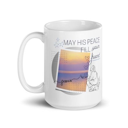 &#x27;May His Peace Fill Your Heart&#x27; Christian Coffee Mug - 15oz.  *US currency