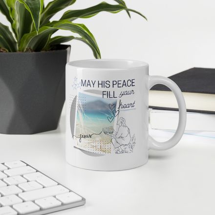 &#x27;May His Peace Fill Your Heart&#x27; Christian Coffee Mug - 11oz.  *US currency