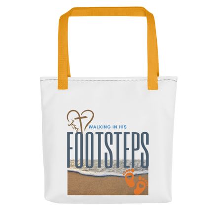 &quot;Walking in His Footsteps.&quot; - Design A - Christian Tote Bag.  *US currency