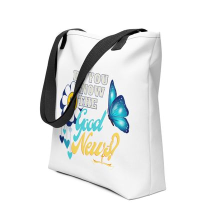 &quot;The Good News Mug&quot; - Christian Tote Bag - Blue.  *US currency