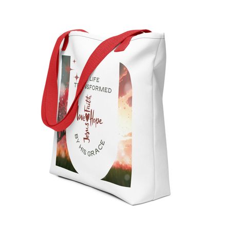 &quot;May His Peace Fill Your Heart&quot; - Christian Tote Bag - Red. *US currency