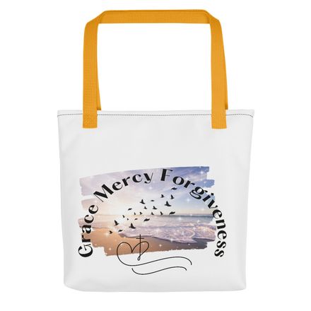 &quot;Grace, mercy, and forgiveness&quot; Christian Tote Bag- Blue.  *US currency