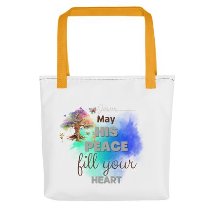 &quot;May His Peace Fill Your Heart&quot; - Christian Tote Bag - Green.  *US currency