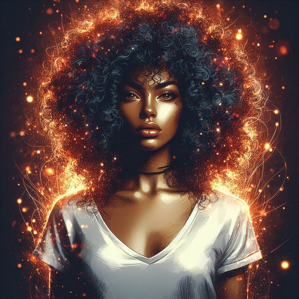 This digital artwork is a celebration of Afrofuturistic beauty, feminine power, and radiant self-expression. It combines modern digital techniques with cultural symbolism to create an unforgettable visual story. 
