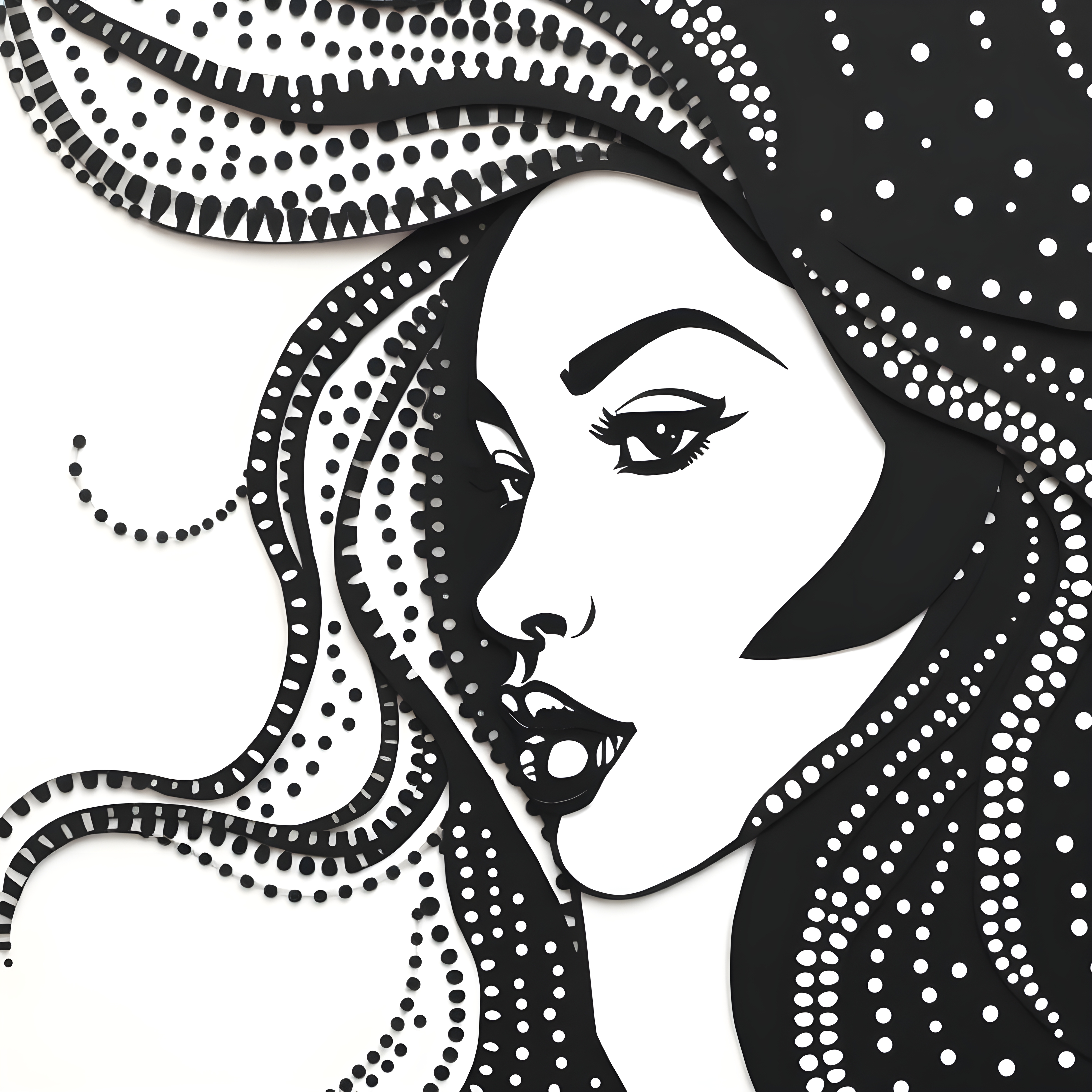 This artwork is a bold and stylish celebration of feminine power, retro elegance, and graphic simplicity.