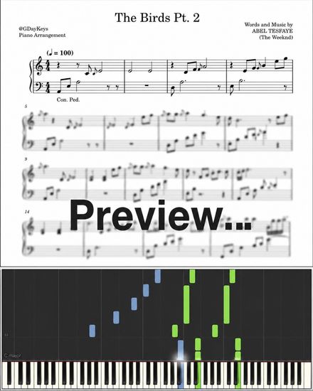 The Weeknd - The Birds Pt 2. (Sheet music &amp; Video tutorial pack)