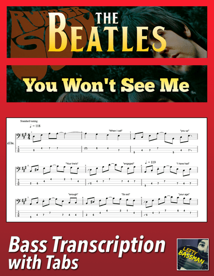 The Beatles - You Won&#x27;t See Me /// Bass transcription with tabs &amp; Audio track
