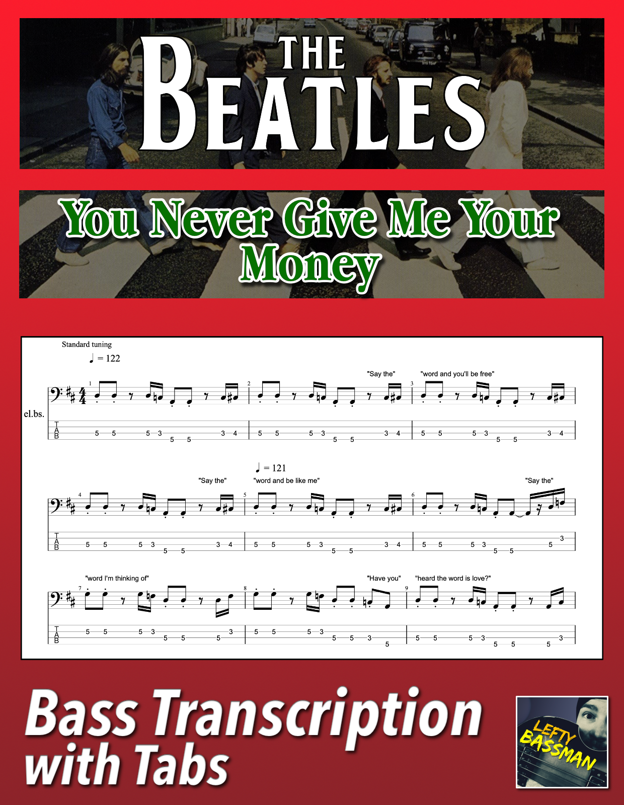 The Beatles You Never Give Me Your Money /// Bass transcription with