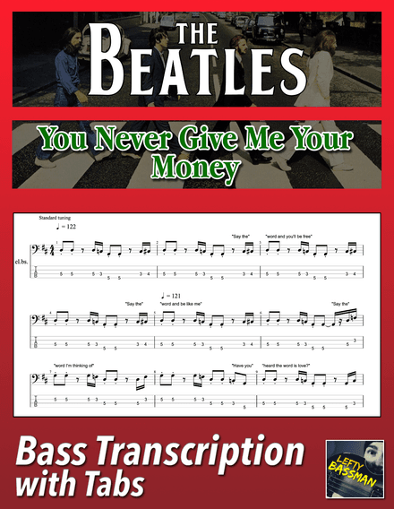 The Beatles - You Never Give Me Your Money /// Bass transcription with tabs &amp; Audio track