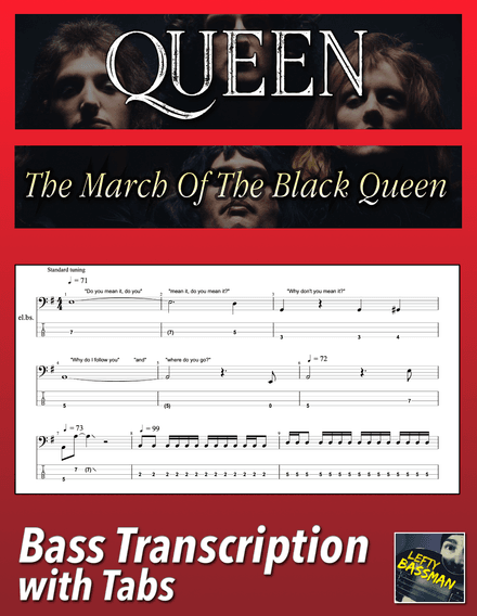 Queen - The March Of The Black Queen /// Bass transcription with tabs &amp; Audio track