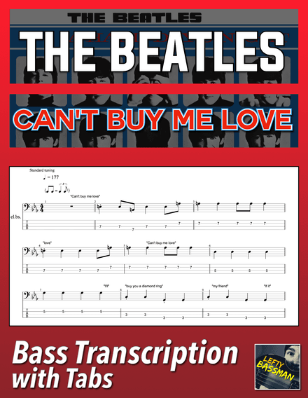 The Beatles - Can&#x27;t Buy Me Love /// Bass transcription with tabs &amp; Audio track