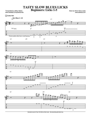Tasty Slow Blues Licks 6 PAGE PDF TABLATURE / BACKING TRACK