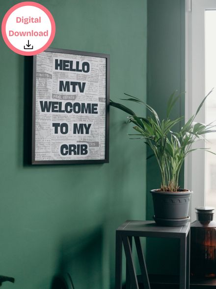 Hello MTV-  Black and White Printable Wall Art