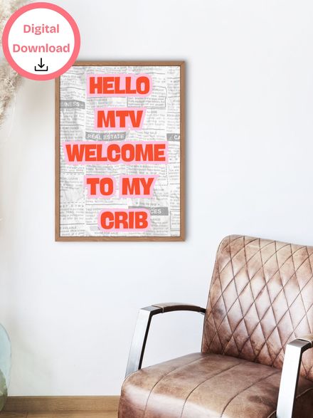 Hello MTV-  Pink and White Printable Wall Art