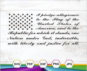 Pledge of Allegiance SVG PNG JPG DXF PDF – Patriotic Script &amp; Stars for Cricut &amp; Sublimation