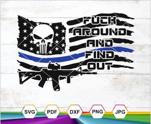 Thin Blue Line Flag SVG with Punisher Skull &amp; Rifle – Cricut Sublimation for Patriotic Crafts