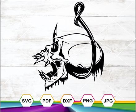 Skull Svg, Fishing Hook Svg, Bass Fishing Svg, Fisherman Svg. Vector Cut file Cricut, Silhouette