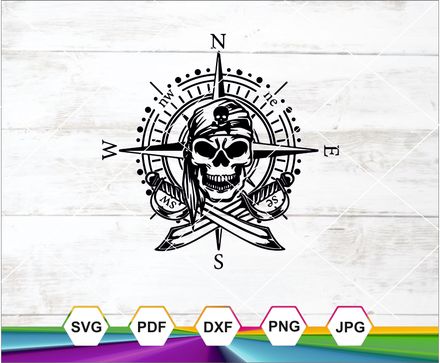 Pirate Compass Svg | Pirate Svg | Pirate Sticker Svg | Pirate Decal Png | Cricut Cutting Printable