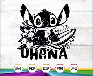 Ohana Stitch Surfboard SVG PNG DXF JPG PDF | Hawaiian Cut File for Cricut &amp; Sublimation