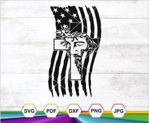 American Flag Cross with Jesus SVG PNG DXF JPG PDF – Patriotic Faith Design for Cricut &amp; Crafts