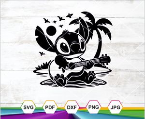 Ohana Stitch Playing Guitar SVG – Tropical Beach Cut File for Cricut &amp; Sublimation
