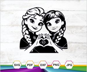 Frozen Sisters SVG PNG DXF | Anna &amp; Elsa Heart Hands Digital Art | Cricut CNC Printable File