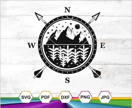 Offroad Compass Sticker SVG, Compass Mountain Svg, Offroad Compass Svg, Compass Arrows Svg