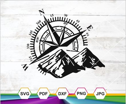 Compass Star Svg, Mountains Svg, Off Road, Adventure, Outdoor. Vector Cut file Cricut, Silhouette 