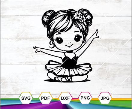 Ballerina girl Svg, She is wearing tutu and heart bow Cricut cut file, Silhouette Cameo Digital Down