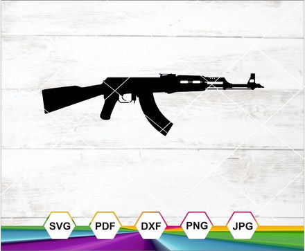 AK-47 Svg, Assault Rifle Svg, Kalashnikov Svg, Ak 47 rifle Clean design Svg, AK47 Gun Svg, Cut File