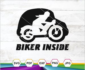 Biker Inside SVG PNG JPG DXF PDF – Motorcycle Silhouette in Car Outline for Cricut Crafts