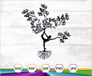 Woman Growing, Yoga Tree Silhouette SVG PNG DXF JPG PDF – Nature-Inspired Cut File for Cricut 